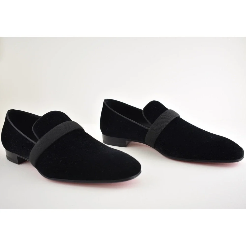 Christian Louboutin Dandydeco Flat Black Velvet Strap Wedding Dress Loafer 40 7